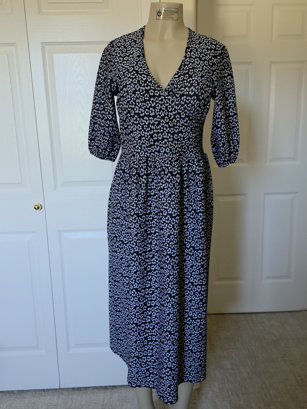 ASOS Black and White Floral Wrap-Style Midi Dress